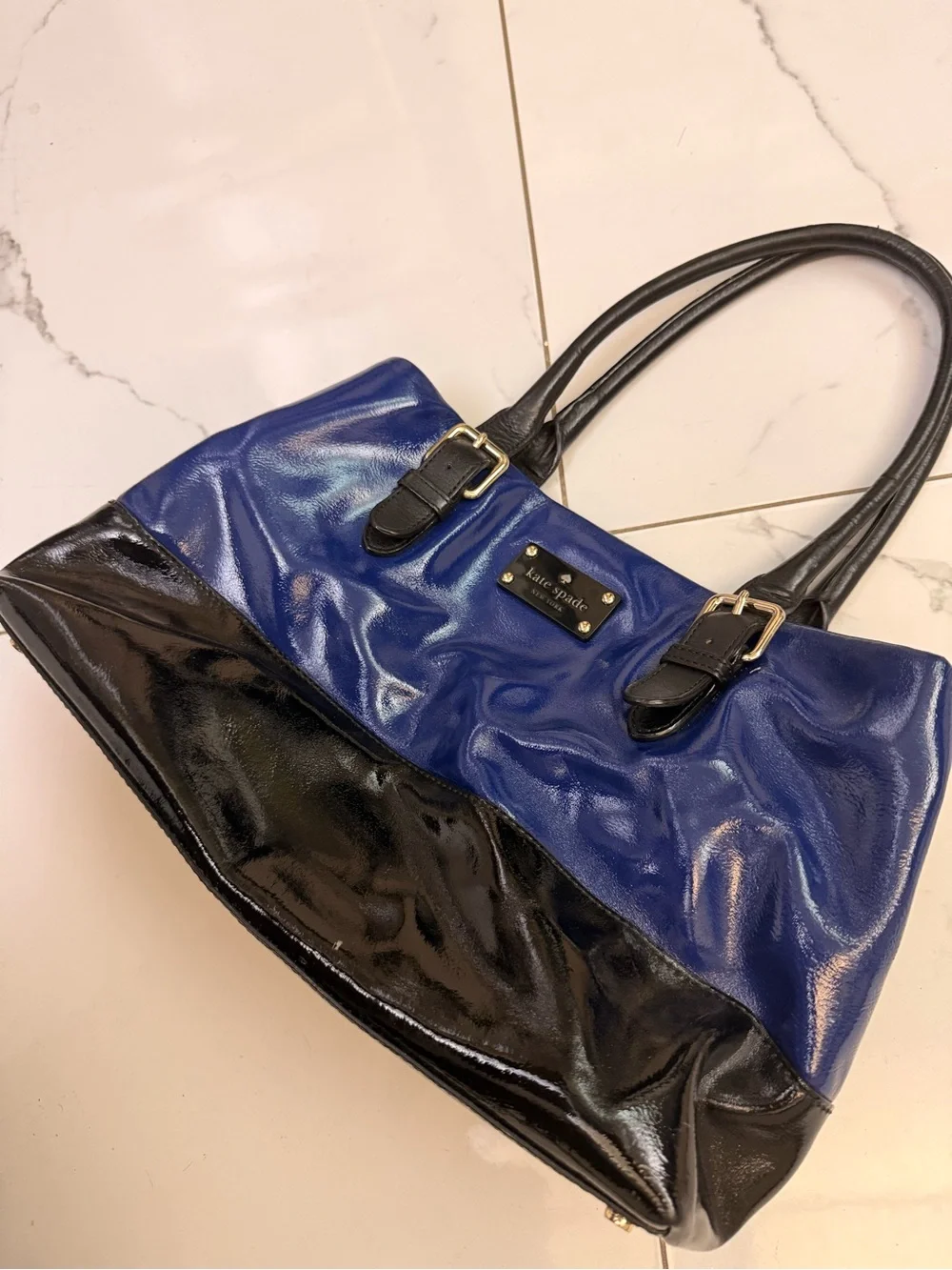 kate spade Blue and Black Patent Leather Two-Tone Tote